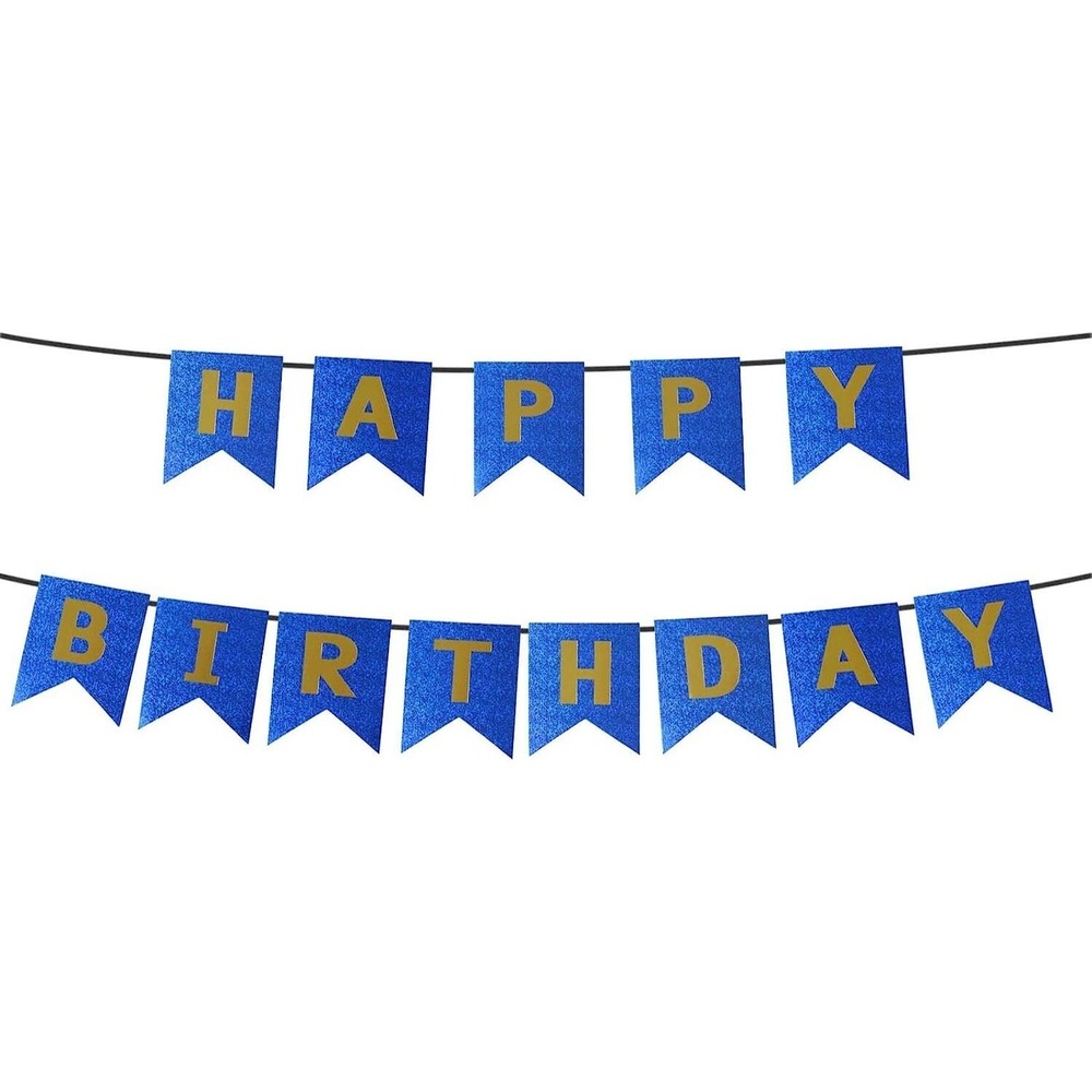Blue Gold Happy Birthday Banner – Backdrop Sign for Party Decorations